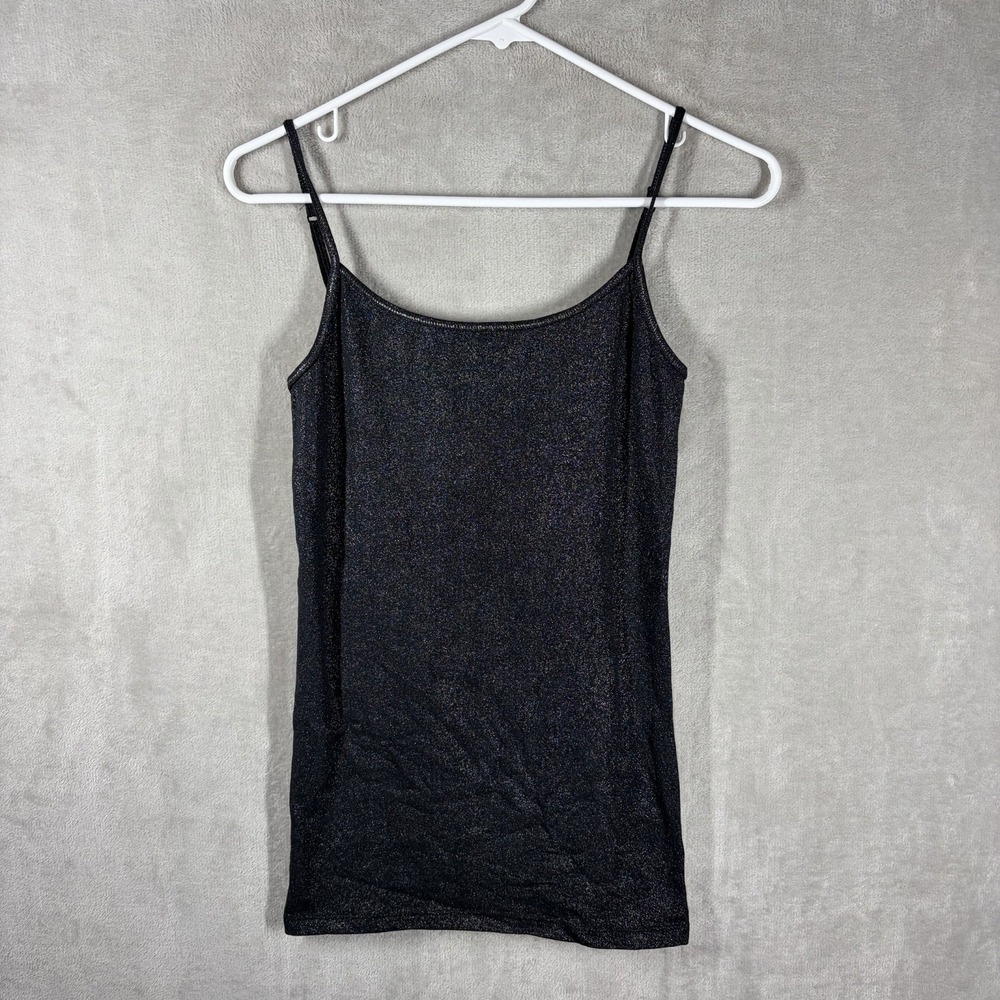 Y2K Indie Sleeze Black Sparkle Cami Tank Top Size M Partywear Minimalist Kidcore